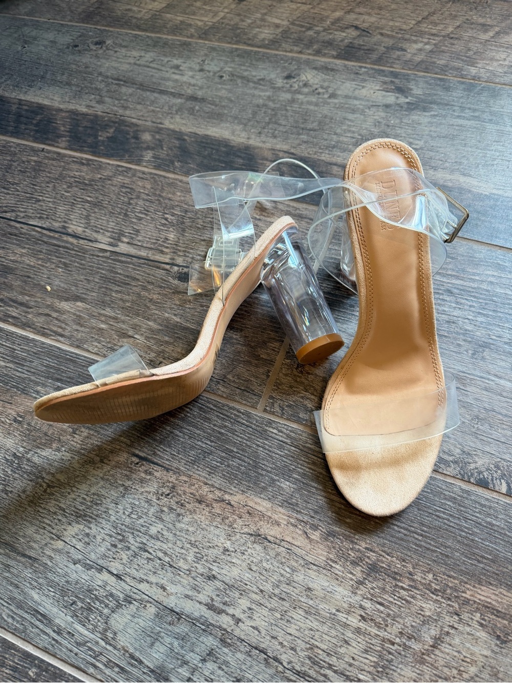 Clear-Strap Nude Block Heel Sandals - Picture 2 of 7